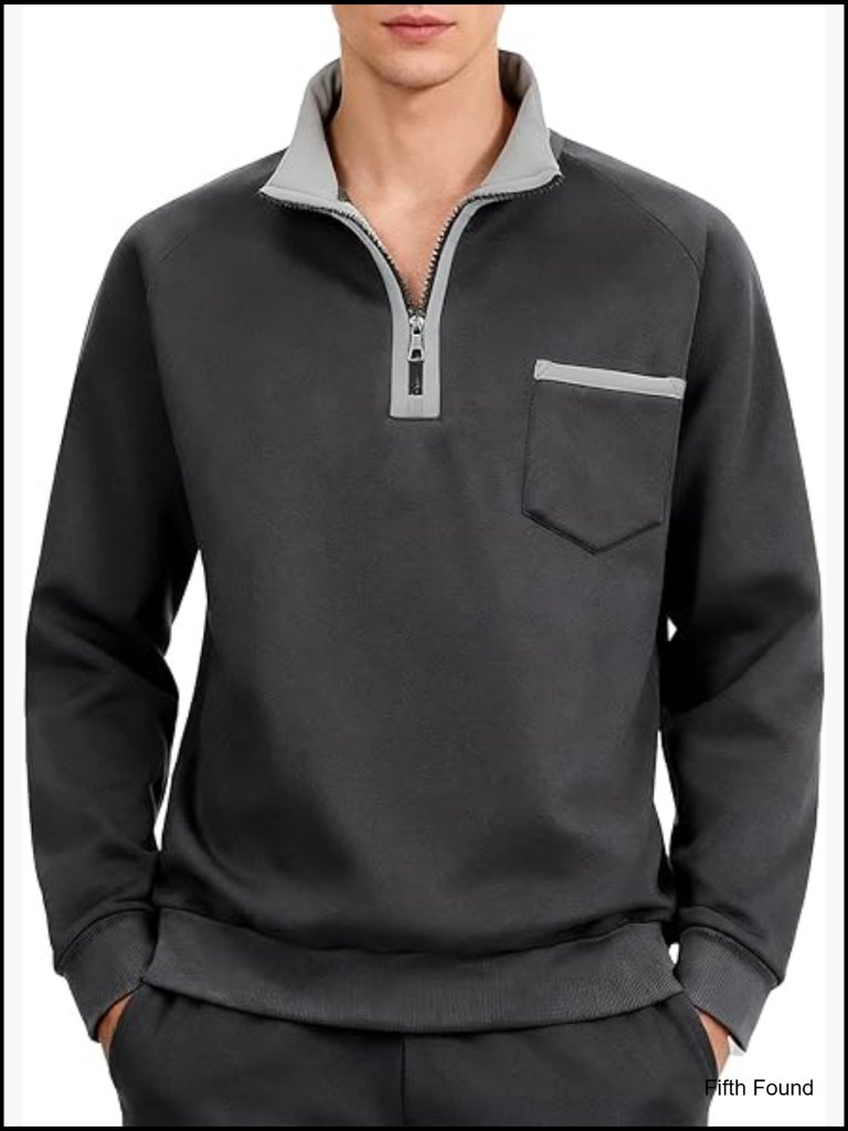 Men's Quarter Zip Pullover Sweatshirt Fleece Long Sleeve Casual Warm Stand